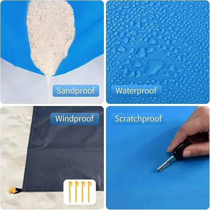 Large Beach Blanket 79''×83'' Double-Sided Waterproof Outdoor Mat with Ground Nails,Lightweight Picnic Blanket for Camping, Hiking, Picnic, Beach, Travel, Sports