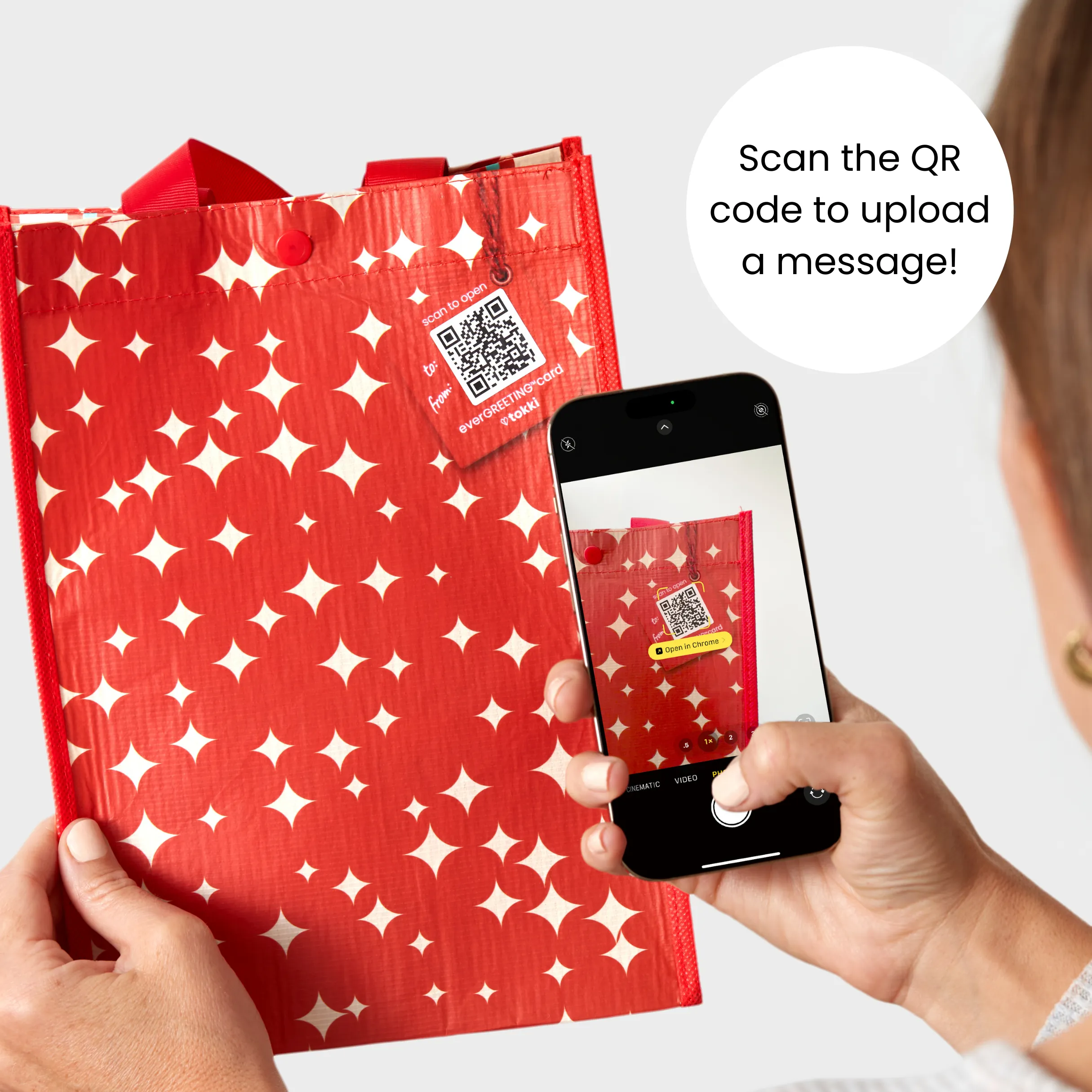 Large Holiday Bundle | Reusable Gift Bag   QR Greeting Card | 4 Pieces