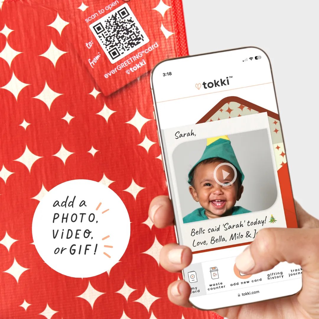 Large Holiday Bundle | Reusable Gift Bag   QR Greeting Card | 4 Pieces