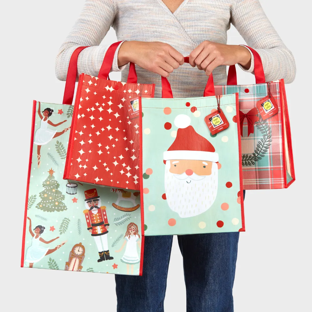 Large Holiday Bundle | Reusable Gift Bag   QR Greeting Card | 4 Pieces