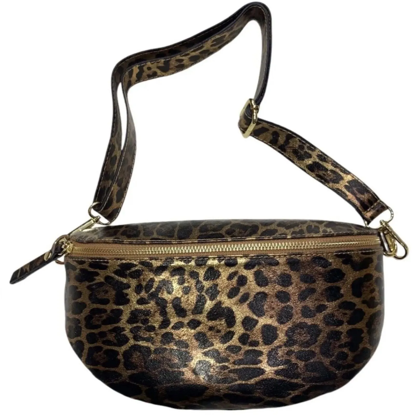 Leather Leopard Print Sling Bag - Golden