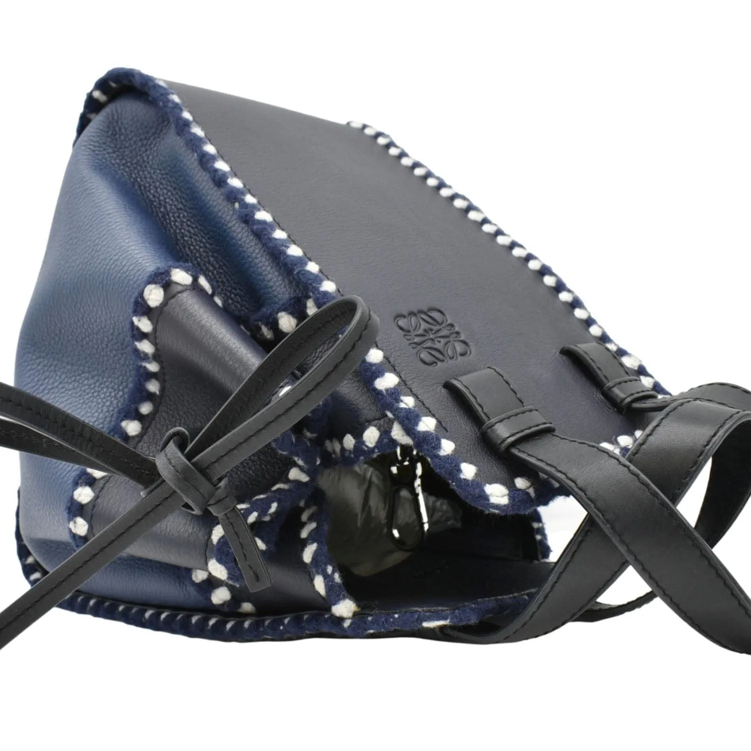 LOEWE Hammock Drawstring Leather Shoulder Bag Navy Blue