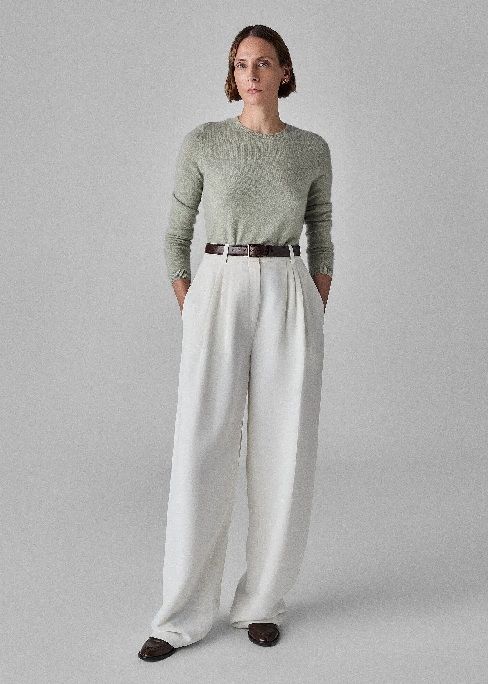 Long Sleeve Crew  in Silk Cashmere  - Light Green