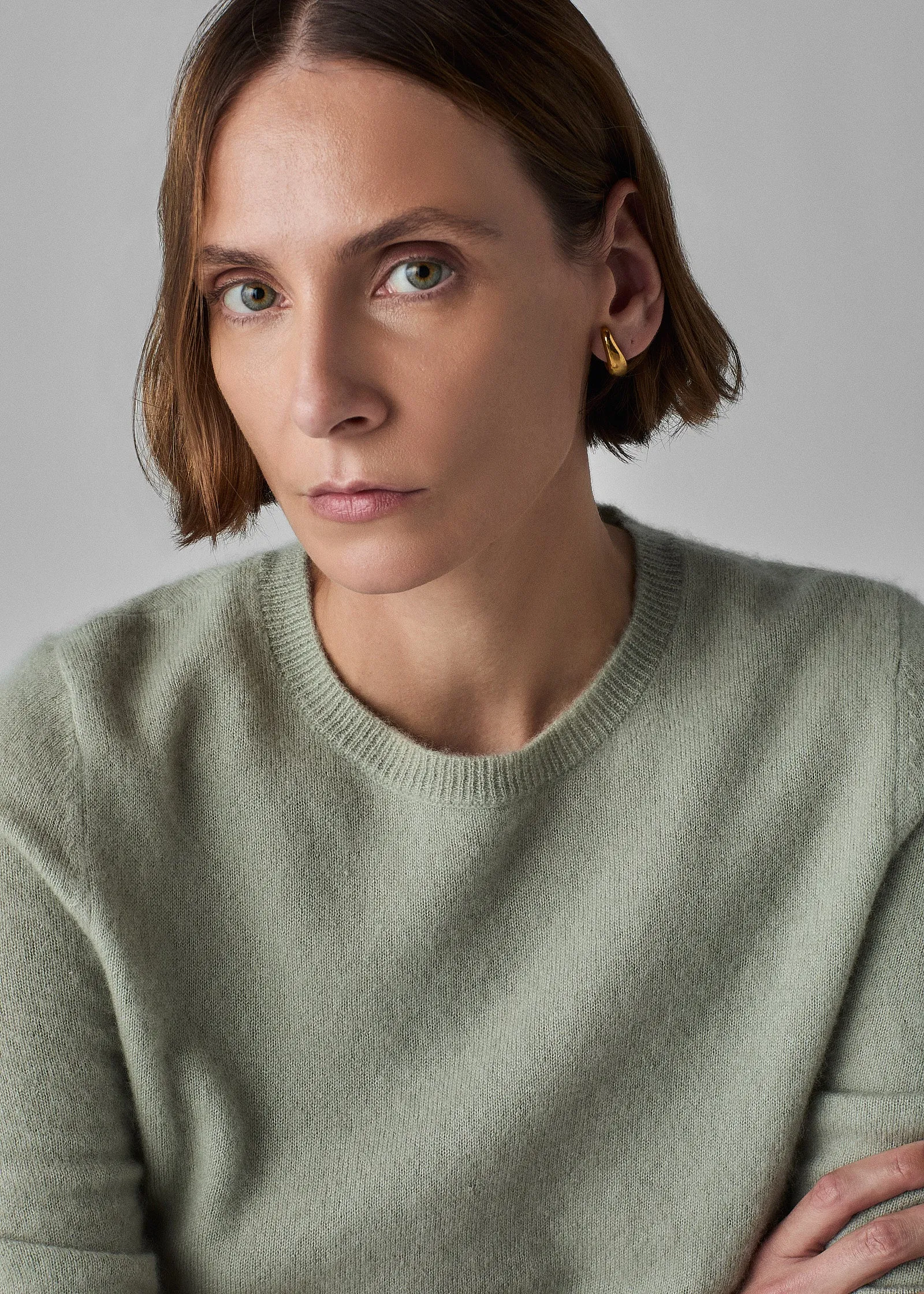 Long Sleeve Crew  in Silk Cashmere  - Light Green