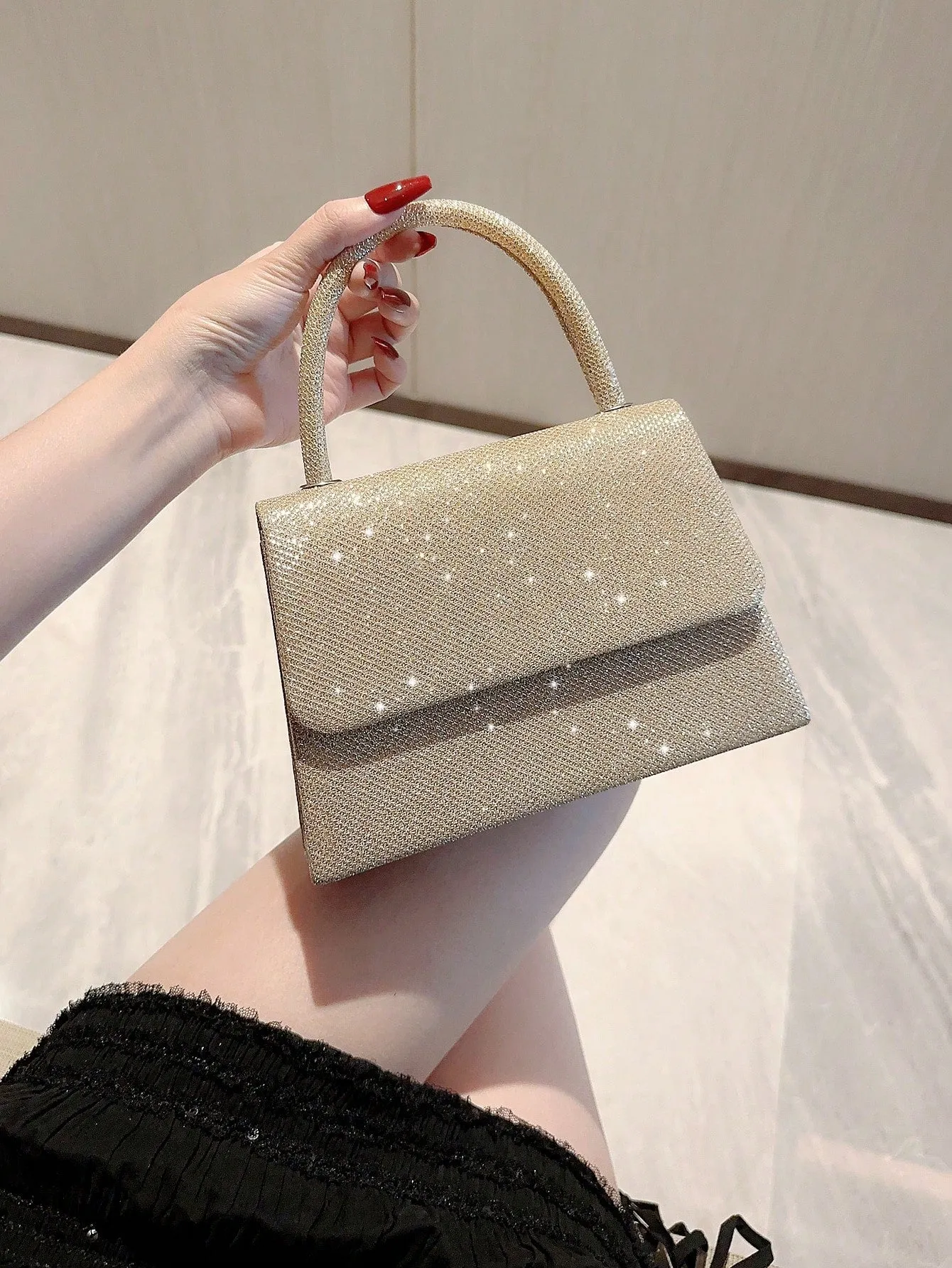 Mini Glitter Glamorous Chain Strap Square Bag - Gold