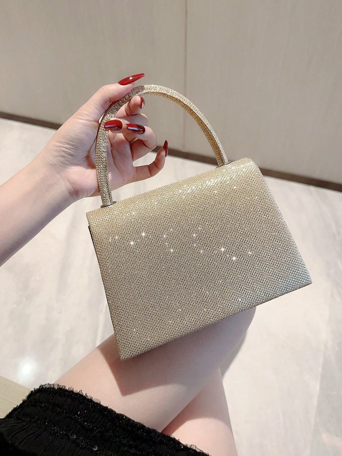 Mini Glitter Glamorous Chain Strap Square Bag - Gold