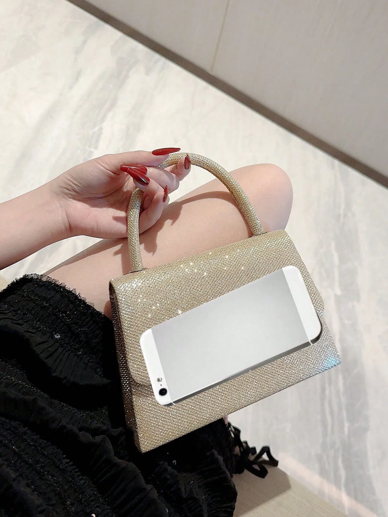 Mini Glitter Glamorous Chain Strap Square Bag - Gold