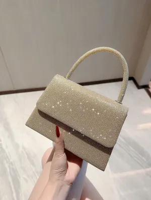 Mini Glitter Glamorous Chain Strap Square Bag - Gold
