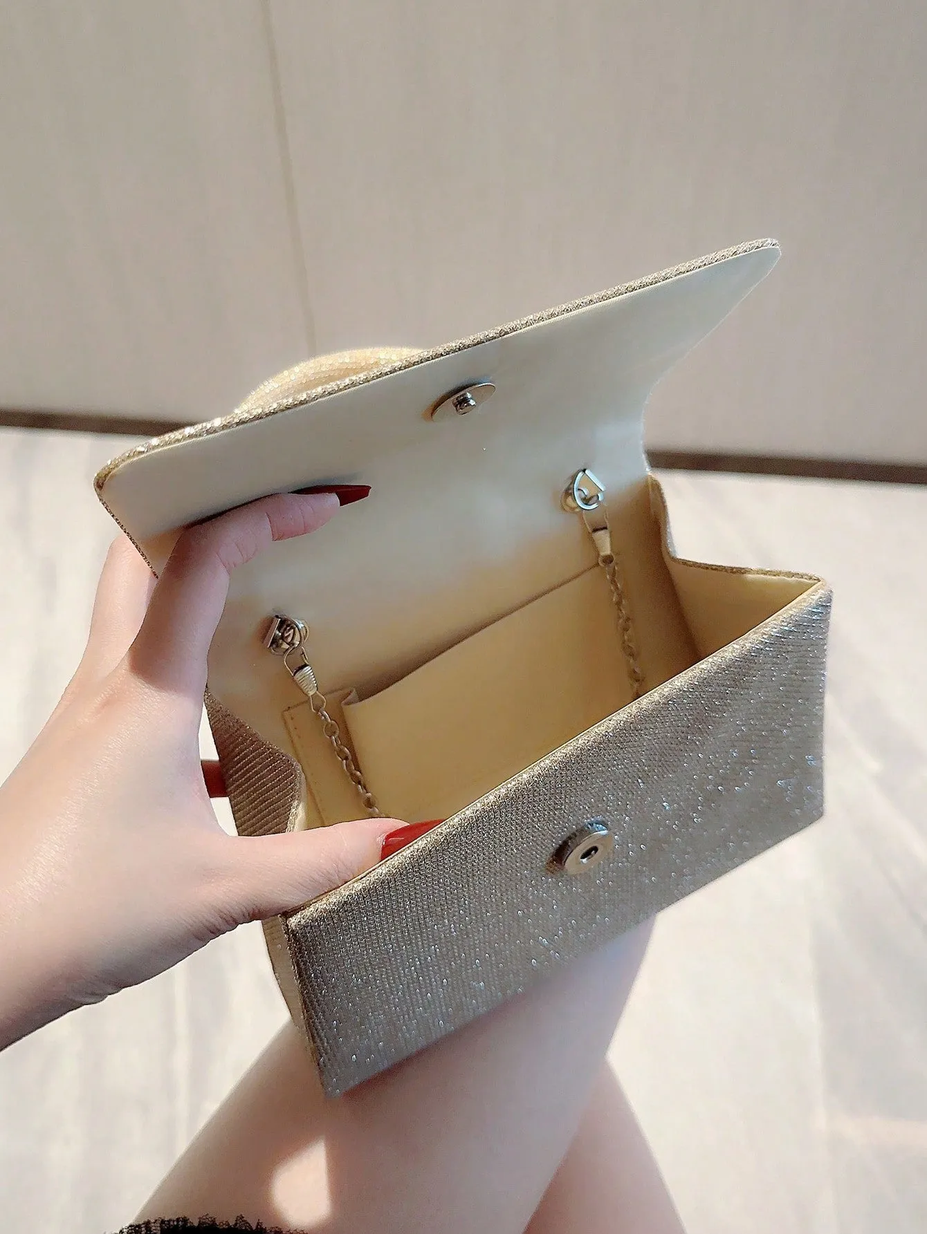 Mini Glitter Glamorous Chain Strap Square Bag - Gold
