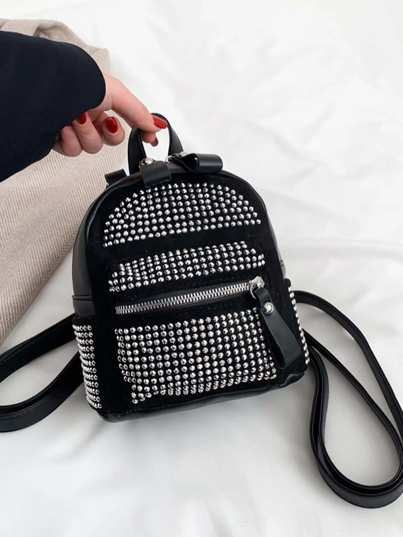 Mini Rhinestone & Faux Pearl Decor Chain Backpack- FD ⚡