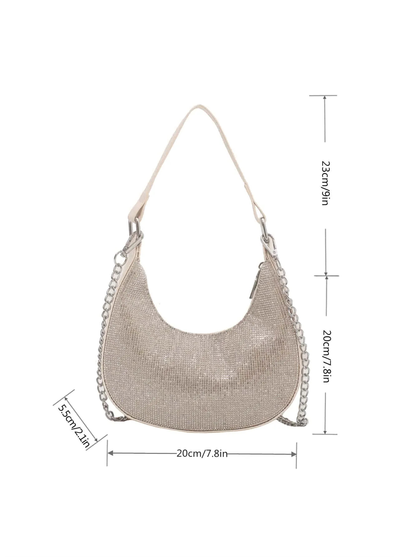 Mini Rhinestone Decor Chain Hobo Bag - Beige