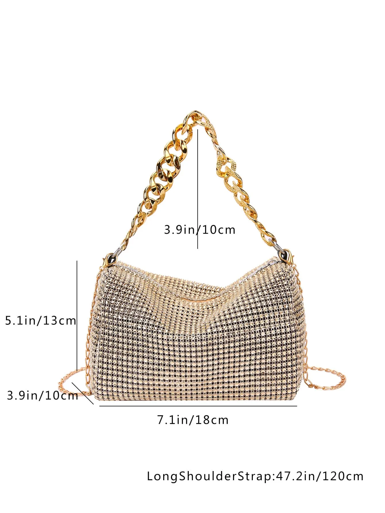 Mini Rhinestone Decor Square Bag - Golden