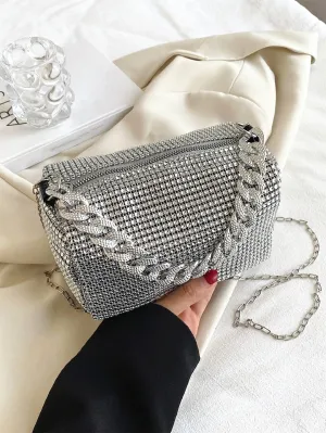 Mini Rhinestone Decor Square Bag  - Silver- FD ⚡