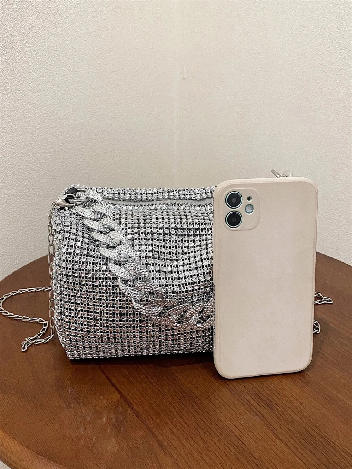Mini Rhinestone Decor Square Bag  - Silver- FD ⚡