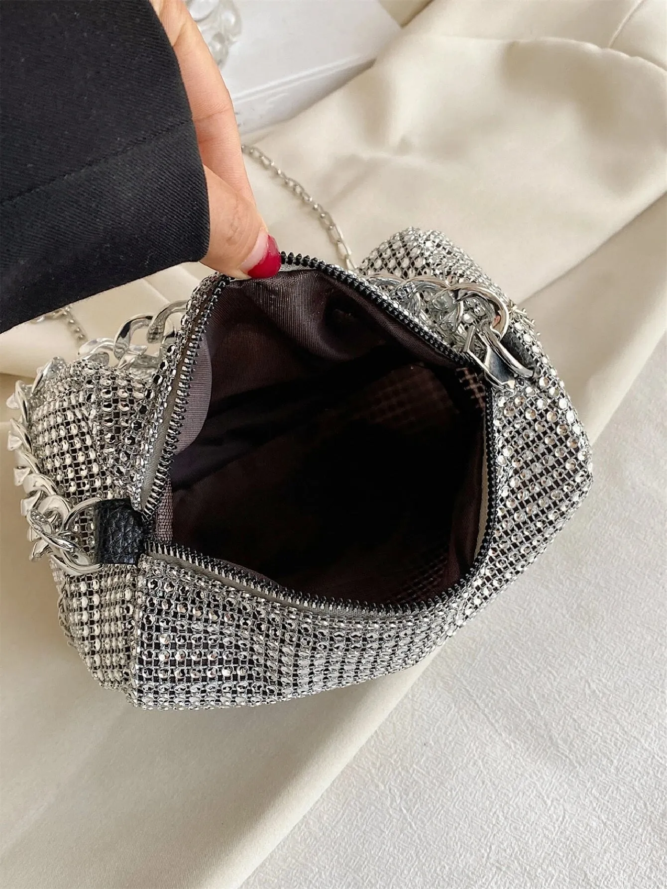 Mini Rhinestone Decor Square Bag  - Silver- FD ⚡