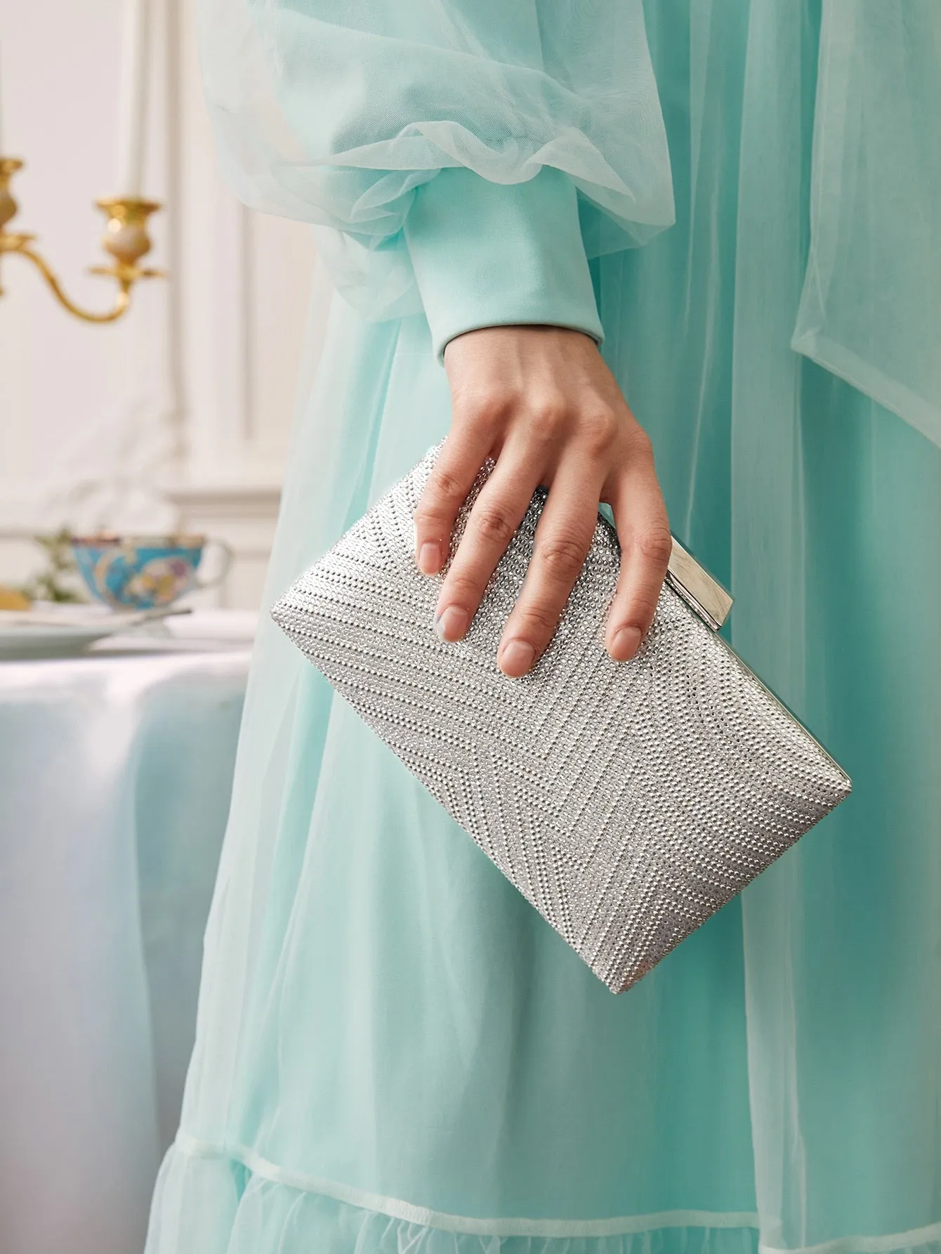Mini Rhinestone Square Bag - Silver