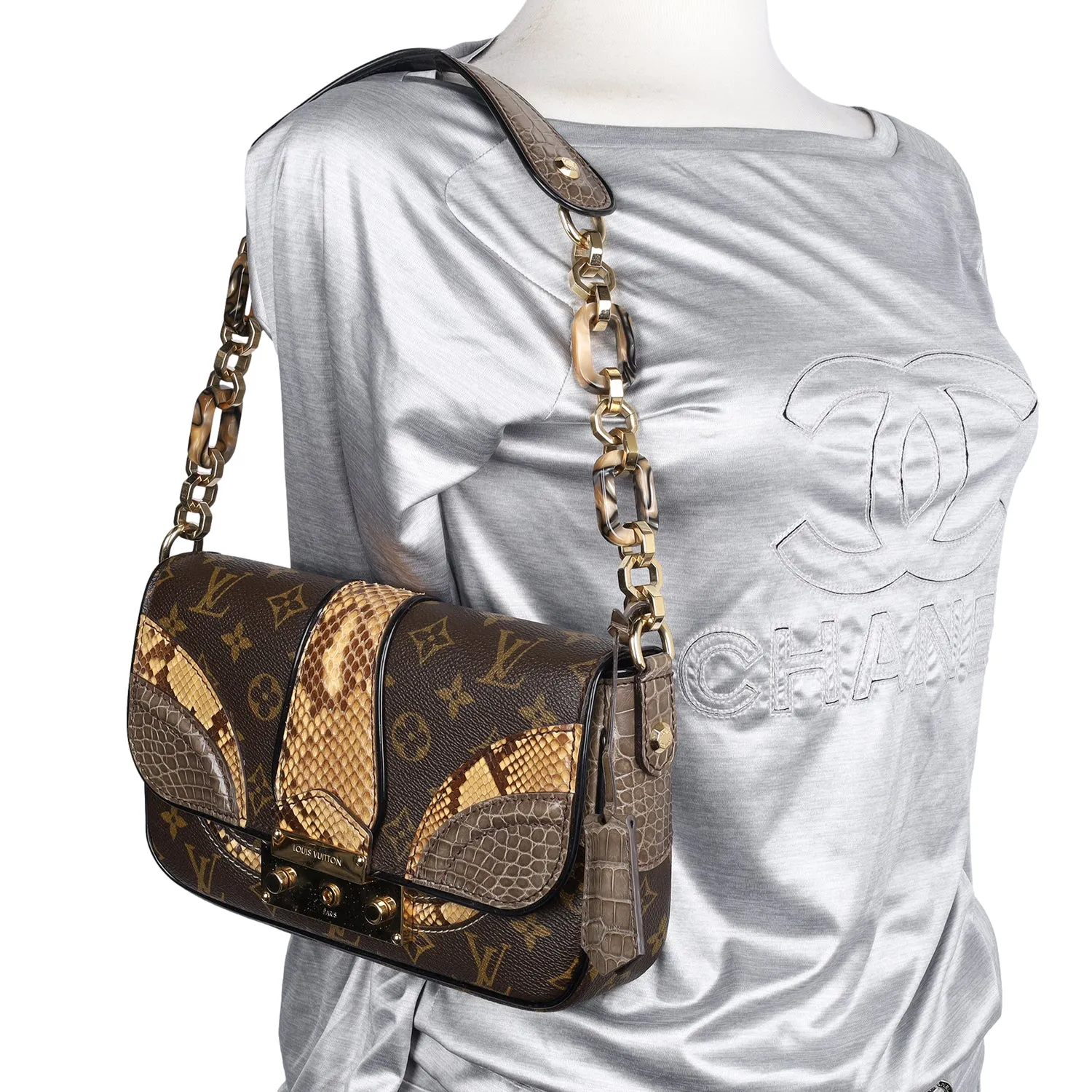 Monogramissime Alligator & Python Shoulder Bag
