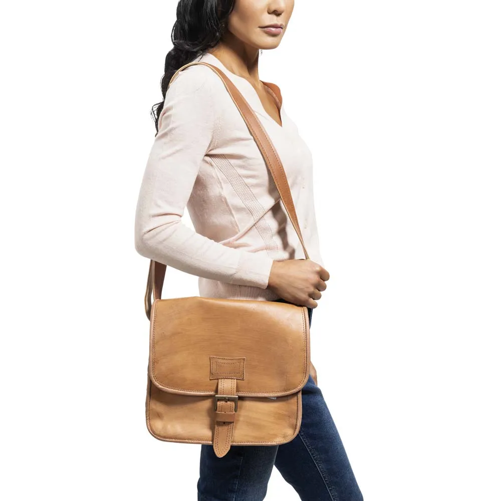 Natural Leather Messenger Bag | Brown