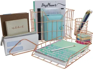 New Sorbus Desk Organizer Set, Rose Gold 5-Piece Desk Accessories Set Includes Pencil Cup Holder, Letter Sorter, Letter Tray, Hanging File Organizer, and Sticky Note holder for Home or Office
