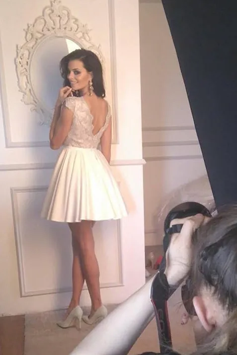 Open Back Stylish A-Line Cap Sleeves Short Homecoming Dress, SH211