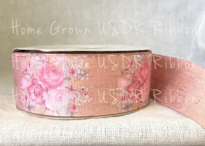 Pastel Roses Burlap Double Sided USDR Ribbon - 1.5 Inch