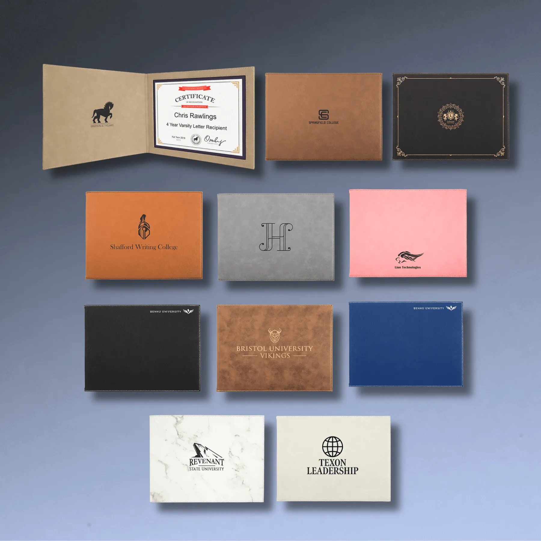 Personalized Certificate Holder in Leatherette Colors