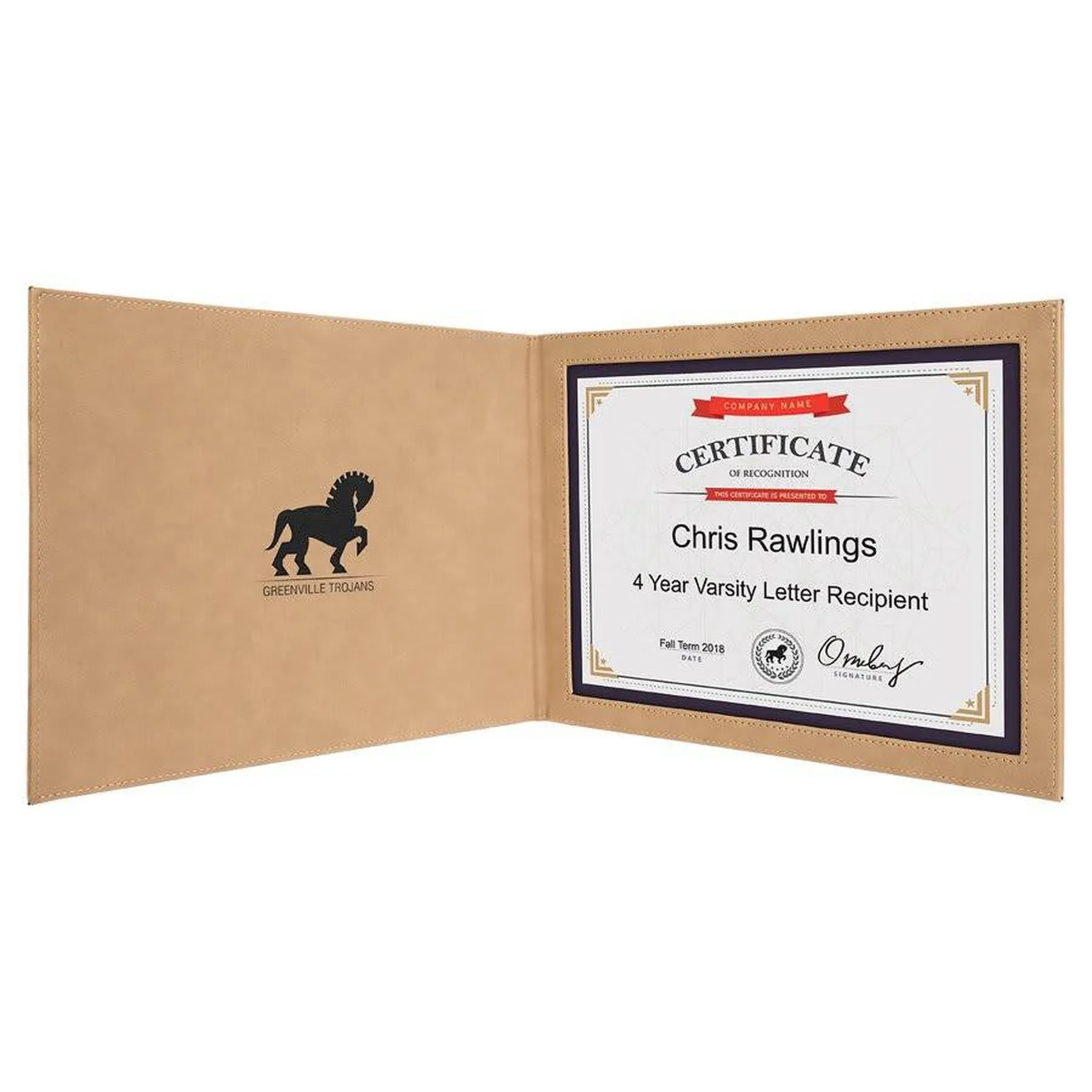 Personalized Certificate Holder in Leatherette Colors