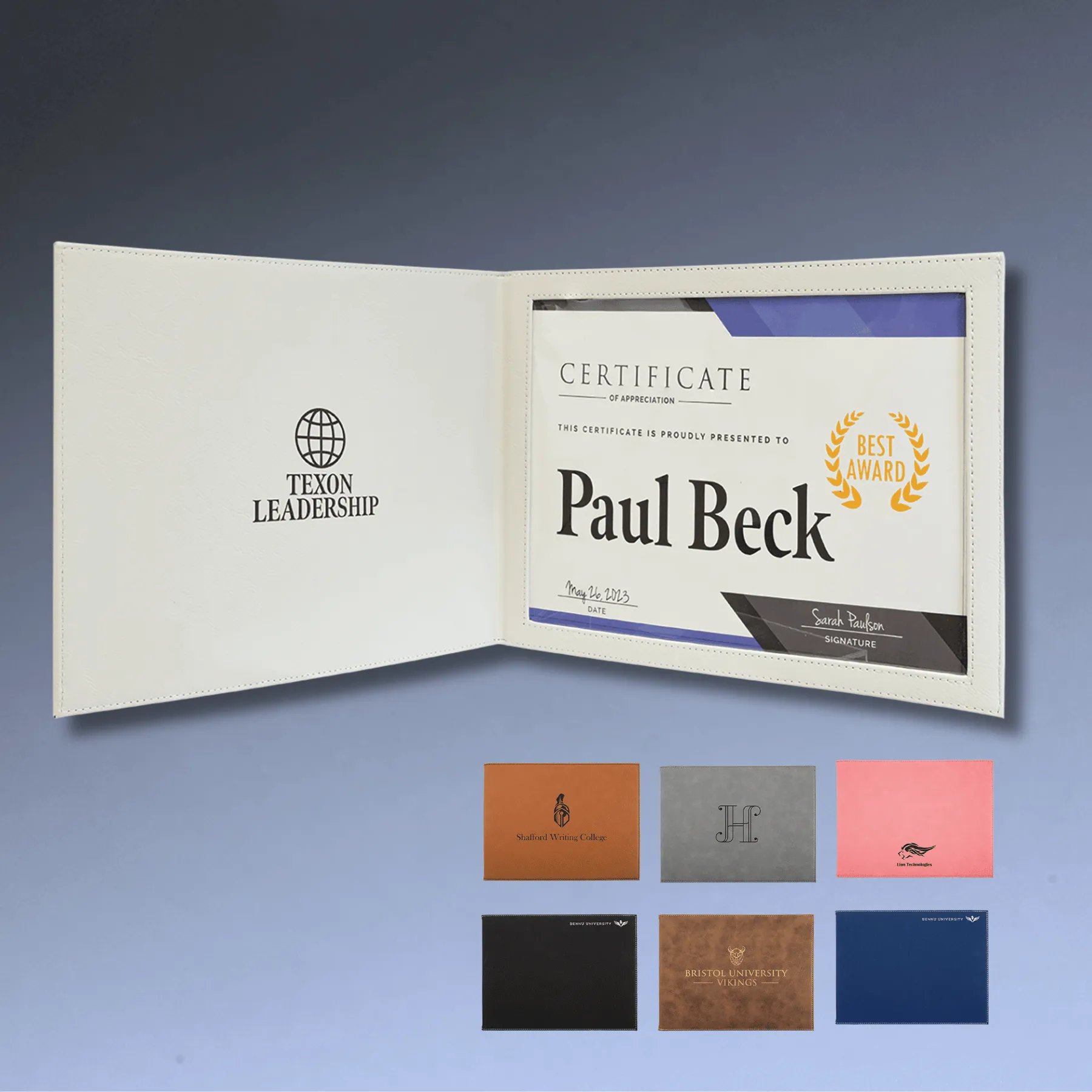 Personalized Certificate Holder in Leatherette Colors