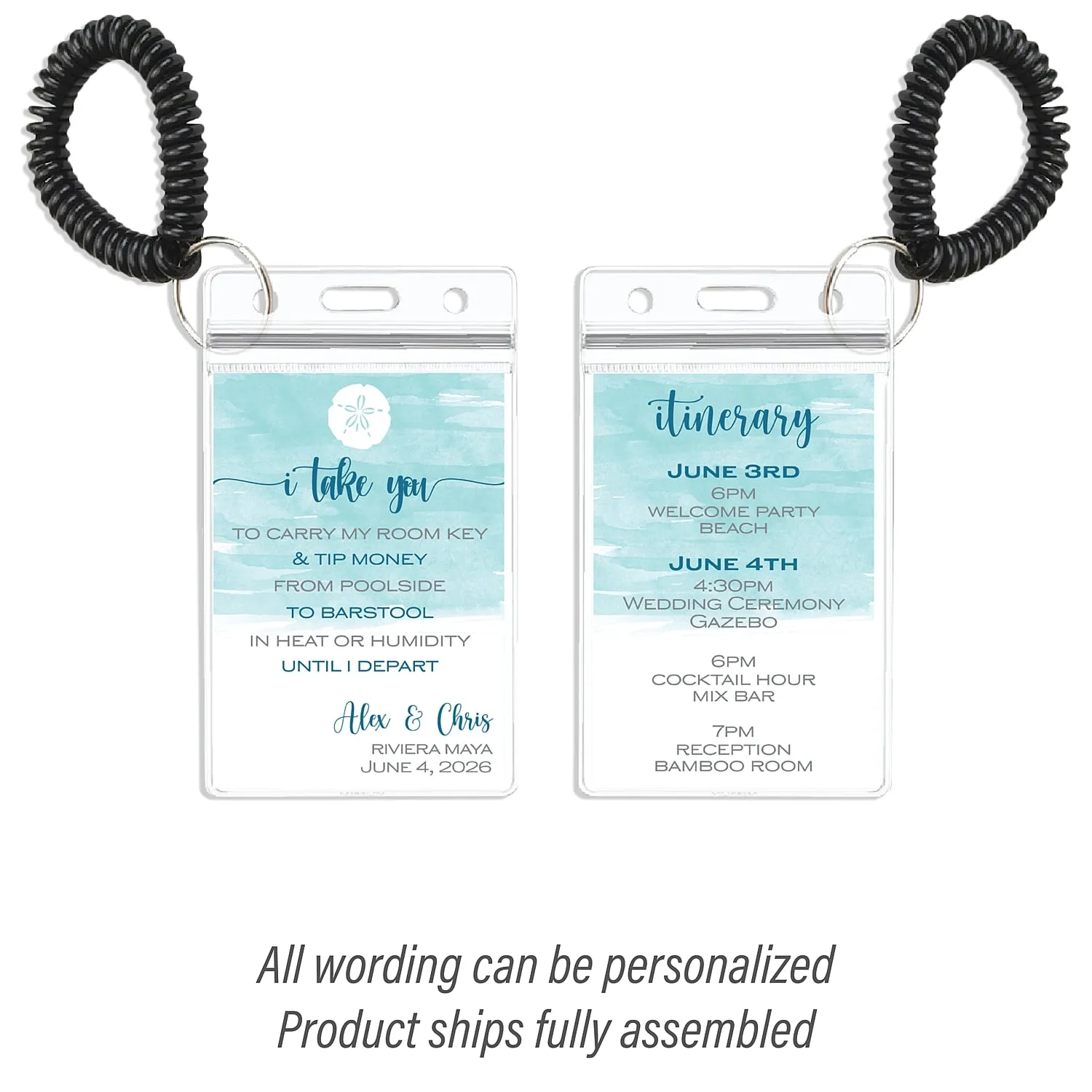 Personalized Destination Wedding Room Key Holder and Itinerary - Beach Sand Dollar