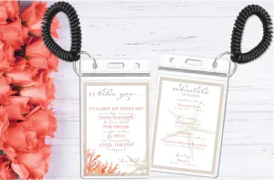 Personalized Destination Wedding Room Key Holder and Itinerary - Living Coral