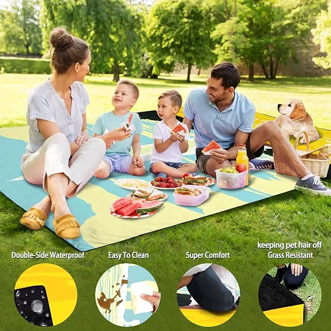 Picnic Blankets Beach Blanket 80" X 60" Extra Large Waterproof Camping Blankets Portable Outdoor Mat 3-Layer blanket for Beach, Hiking, Park, Music Festival, Grass Lawn,Travel