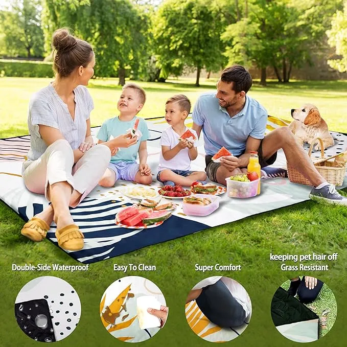 Picnic Blankets Beach Blanket 80" X 80" Extra Large Waterproof Camping Blankets Portable Outdoor Mat 3-Layer blanket for Beach, Hiking, Park, Music Festival, Grass Lawn,Travel