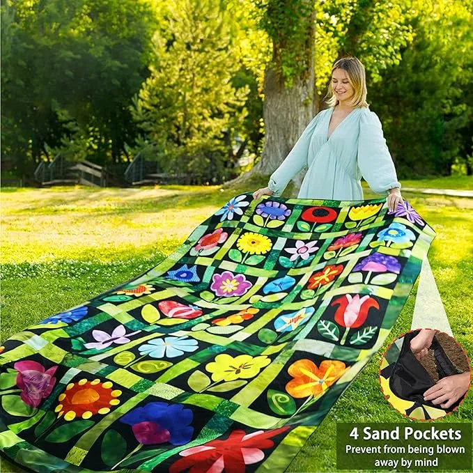 Picnic Blankets Beach Blanket 80" X 80" Extra Large Waterproof Camping Blankets Portable Outdoor Mat 3-Layer blanket for Beach, Hiking, Park, Music Festival, Grass Lawn,Travel