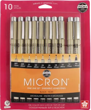 Pigma Micron Pen Set, Black (10 pk)
