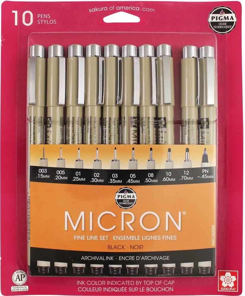 Pigma Micron Pen Set, Black (10 pk)