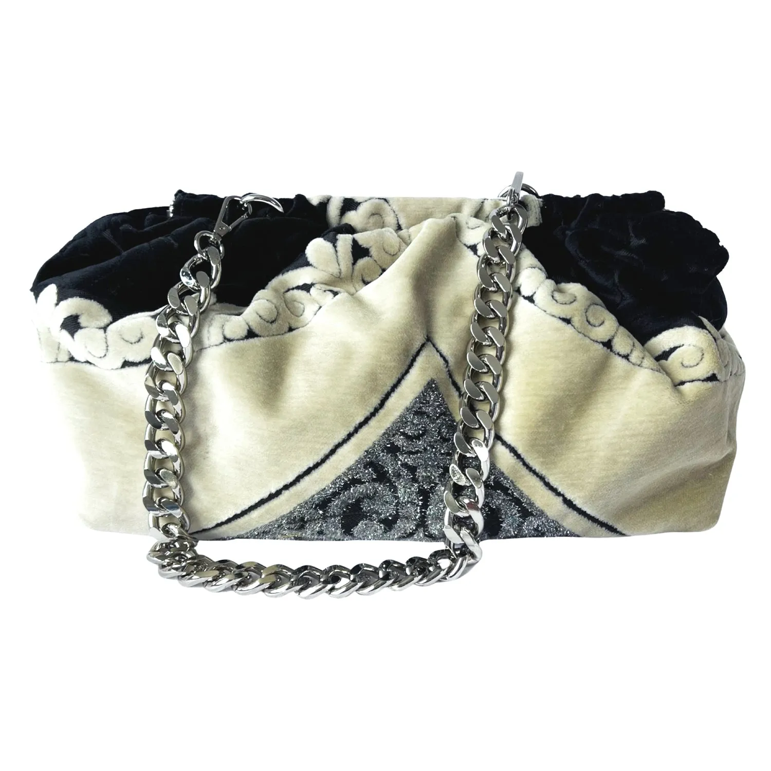 Pillow Clutch in Black & Beige Velvet