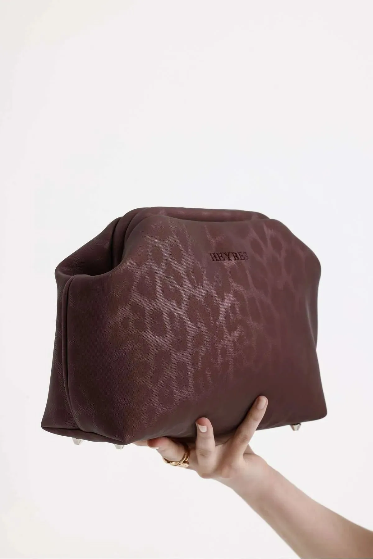 Plum Leopard Patterned Faux Leather Clutch Handbag