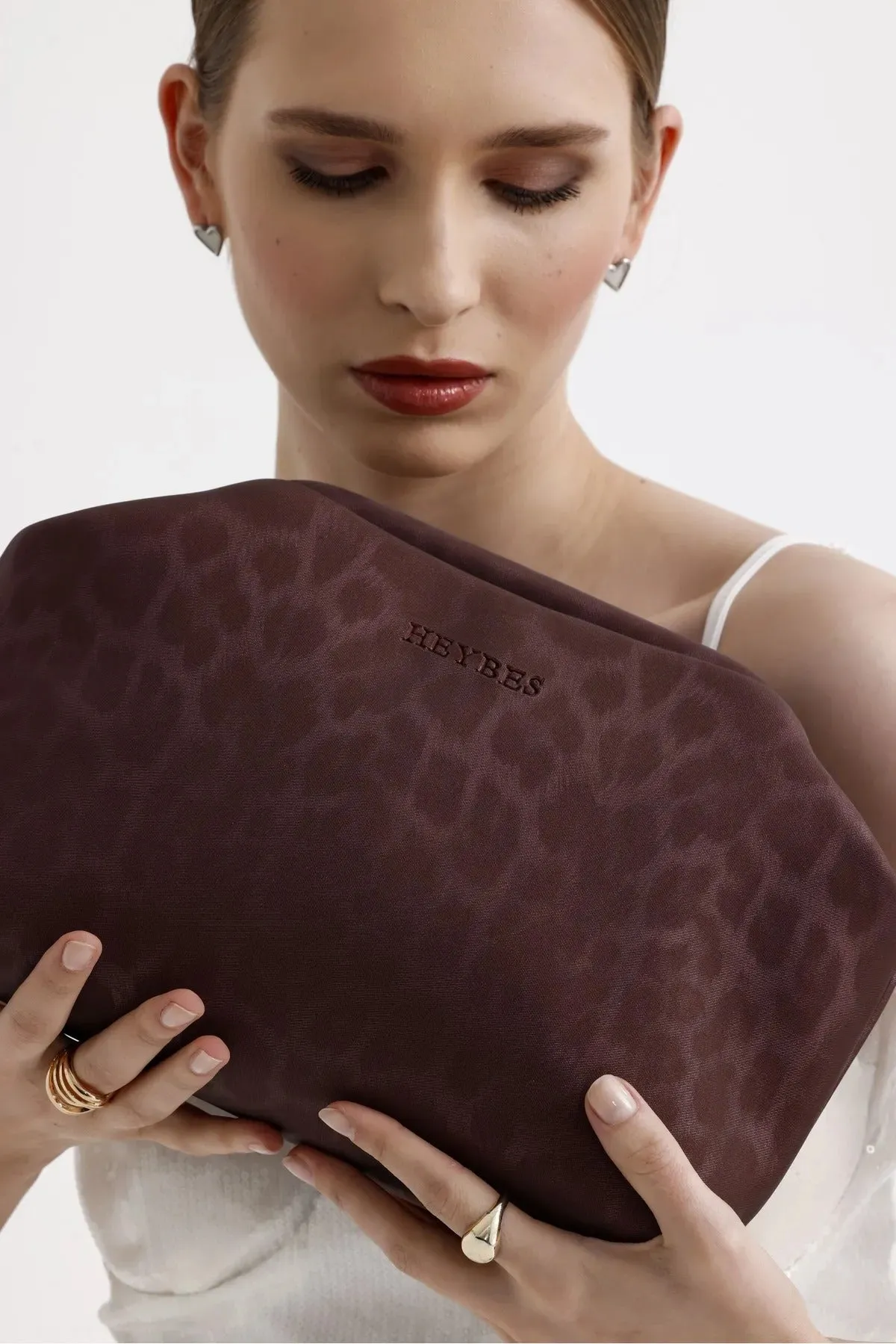 Plum Leopard Patterned Faux Leather Clutch Handbag