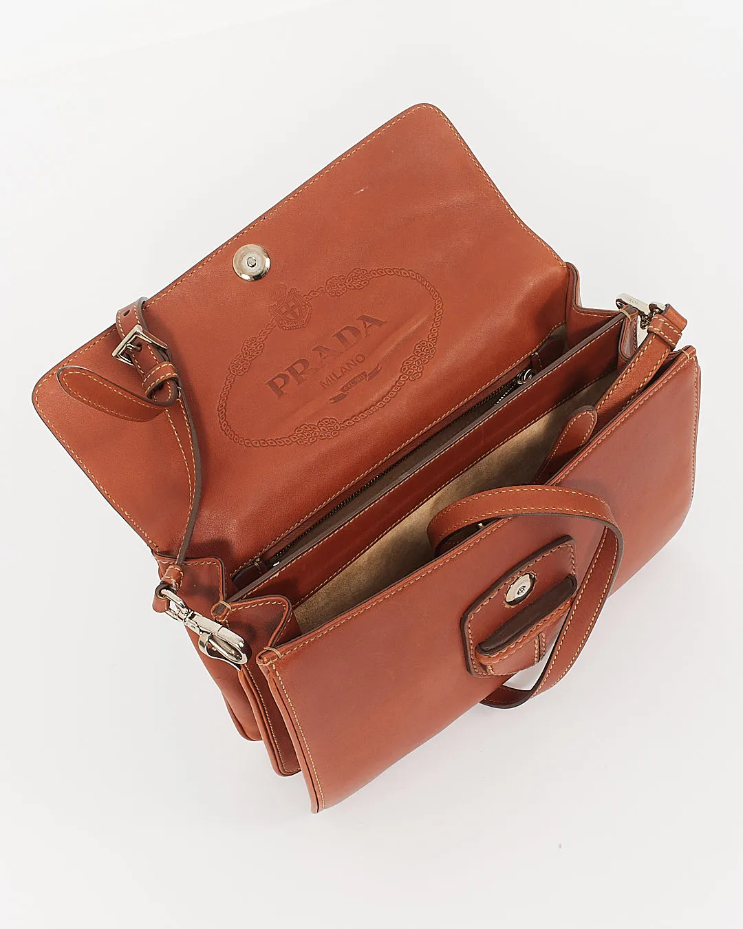 Prada Tan Leather Two Sided Crossbody Bag