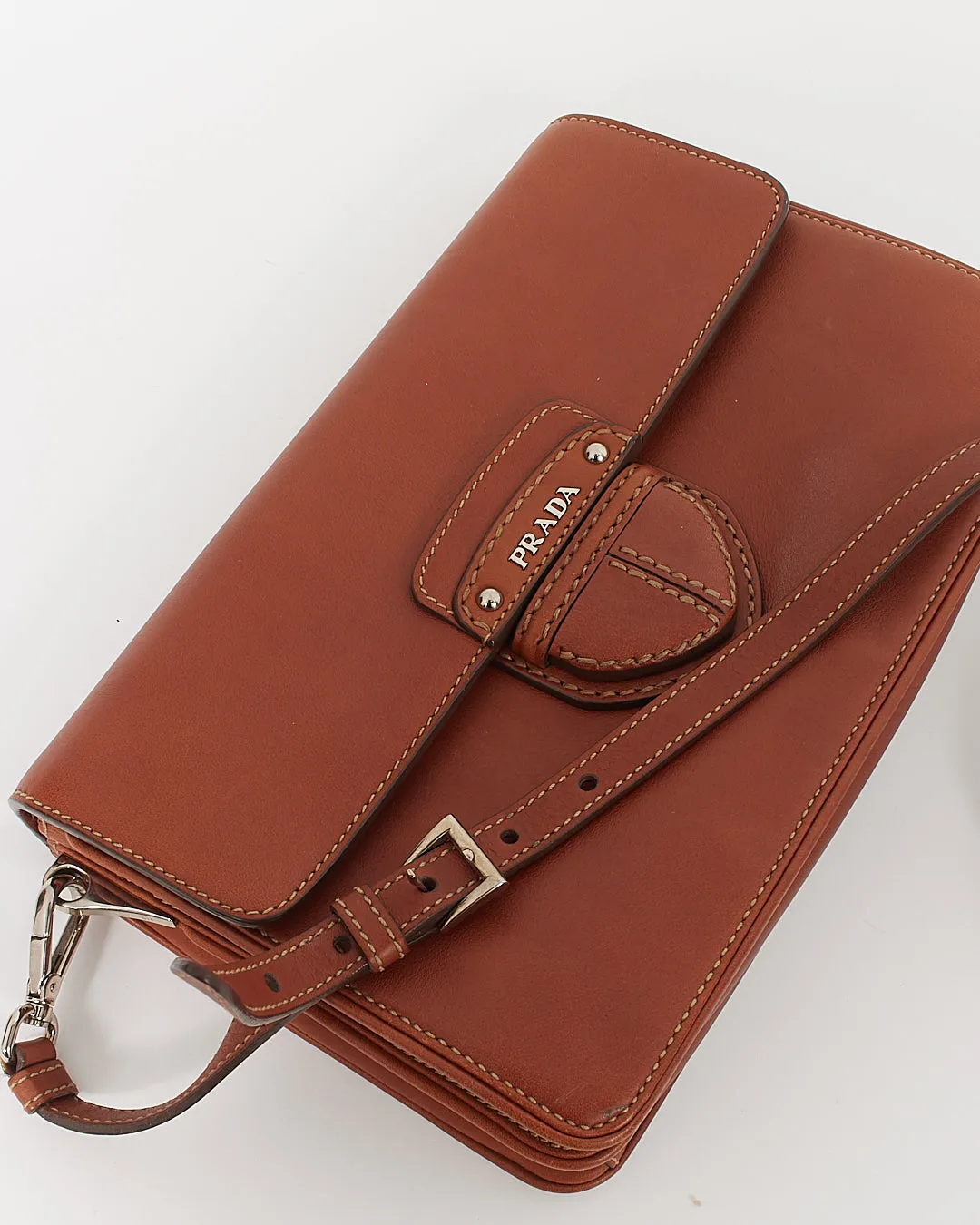 Prada Tan Leather Two Sided Crossbody Bag