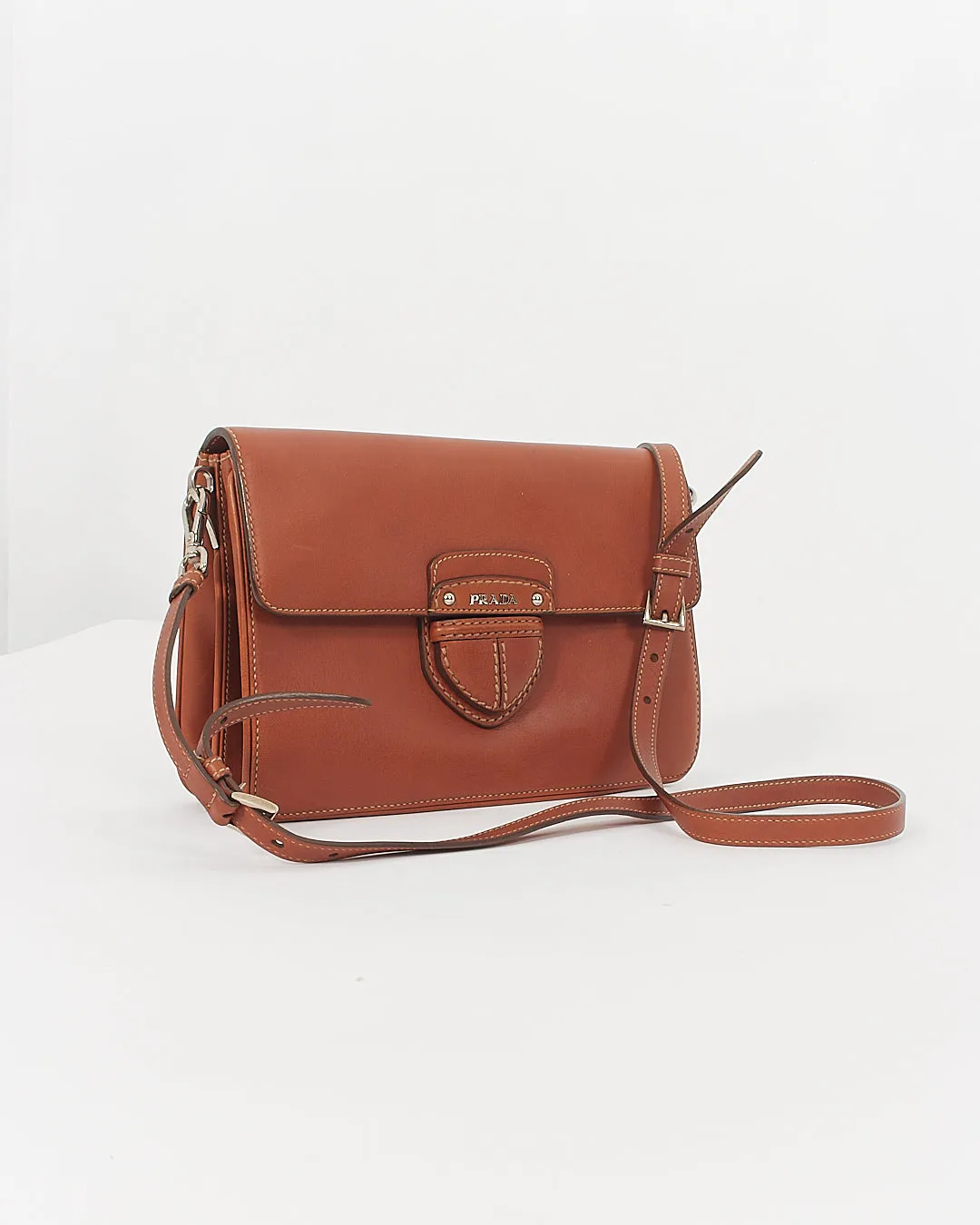Prada Tan Leather Two Sided Crossbody Bag