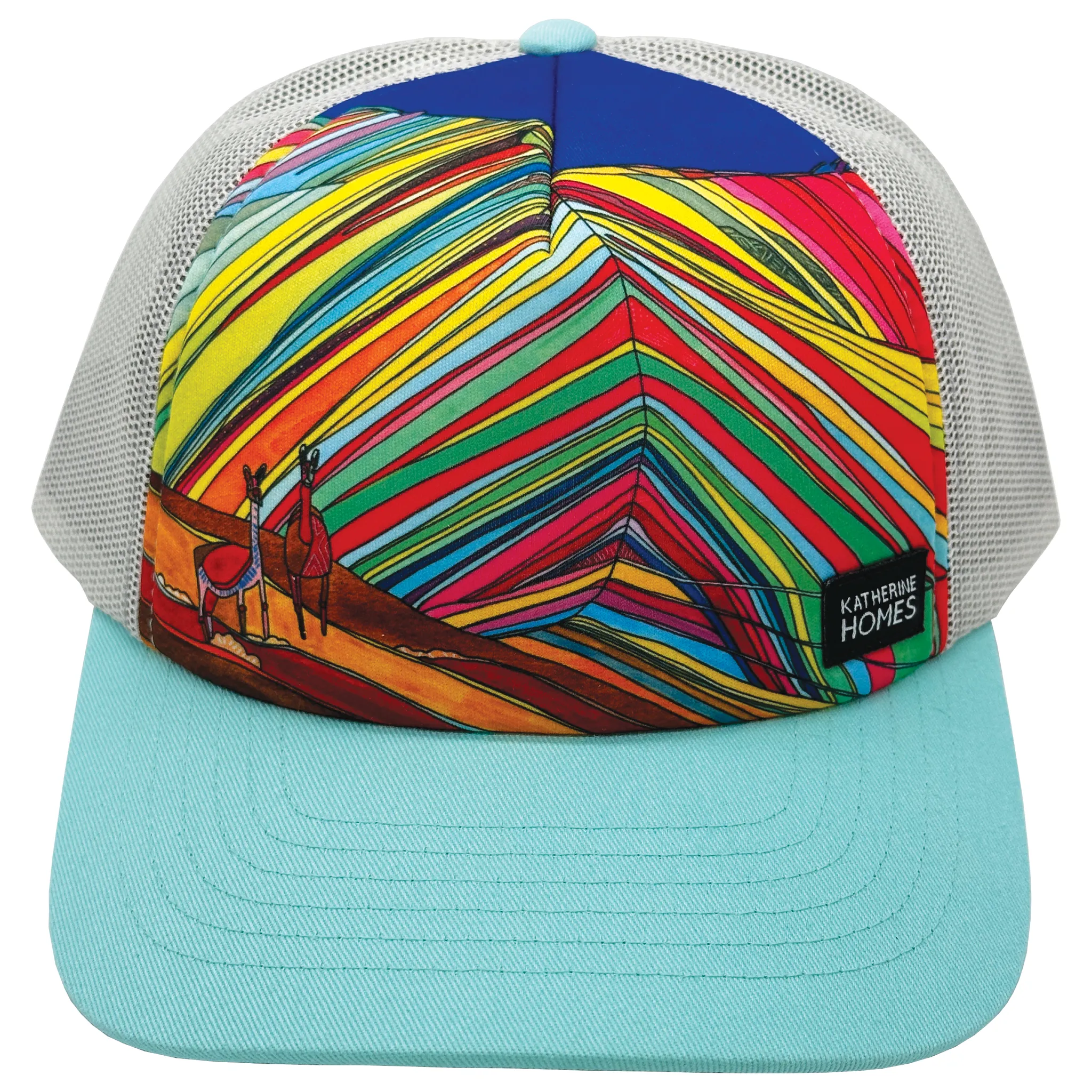 Rainbow Mountain and Alpaca, Peru  Trucker Hat | Aqua and Silver