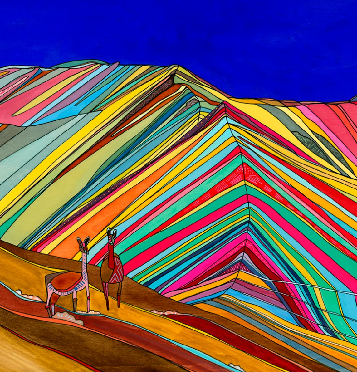 Rainbow Mountain and Alpaca, Peru  Trucker Hat | Aqua and Silver