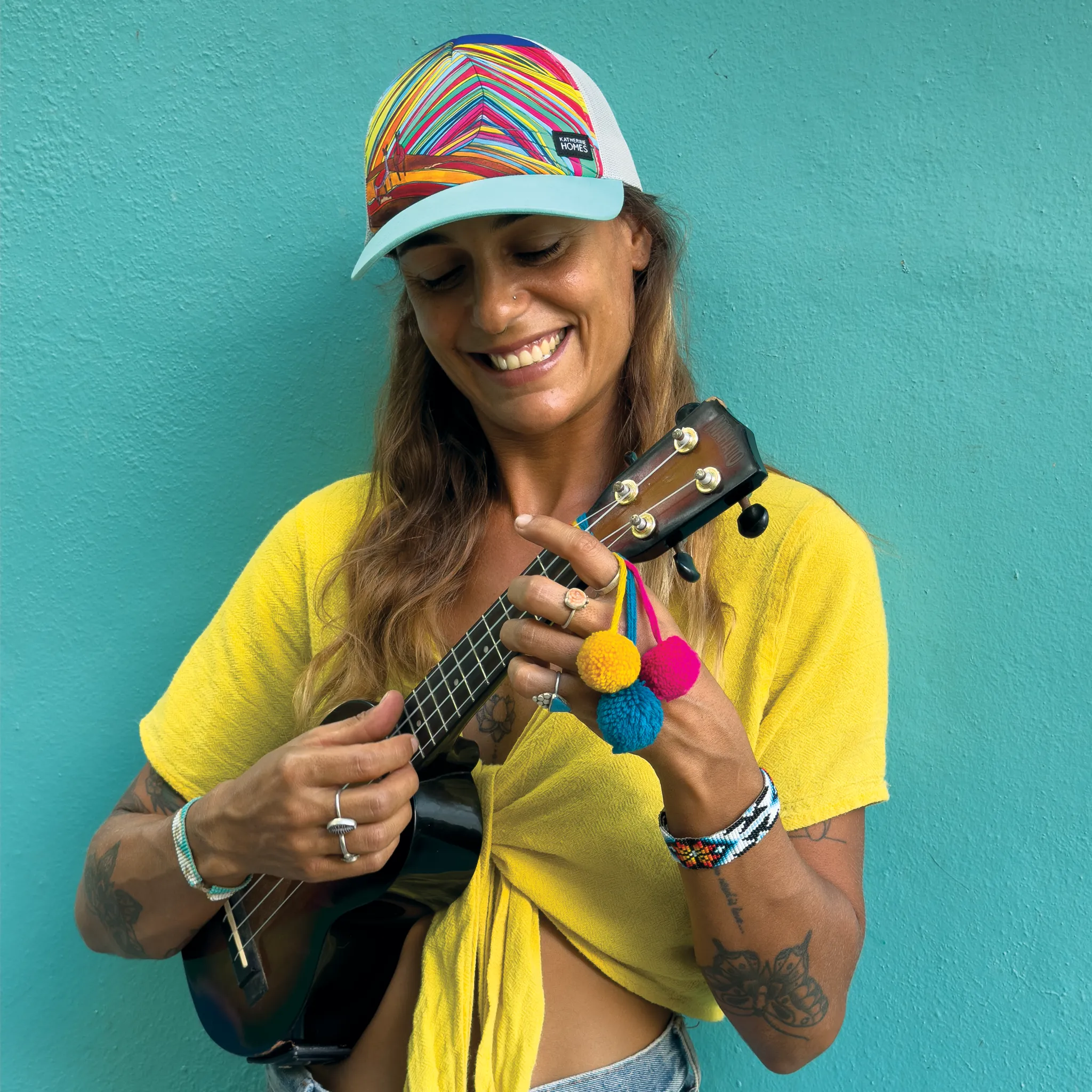 Rainbow Mountain and Alpaca, Peru  Trucker Hat | Aqua and Silver