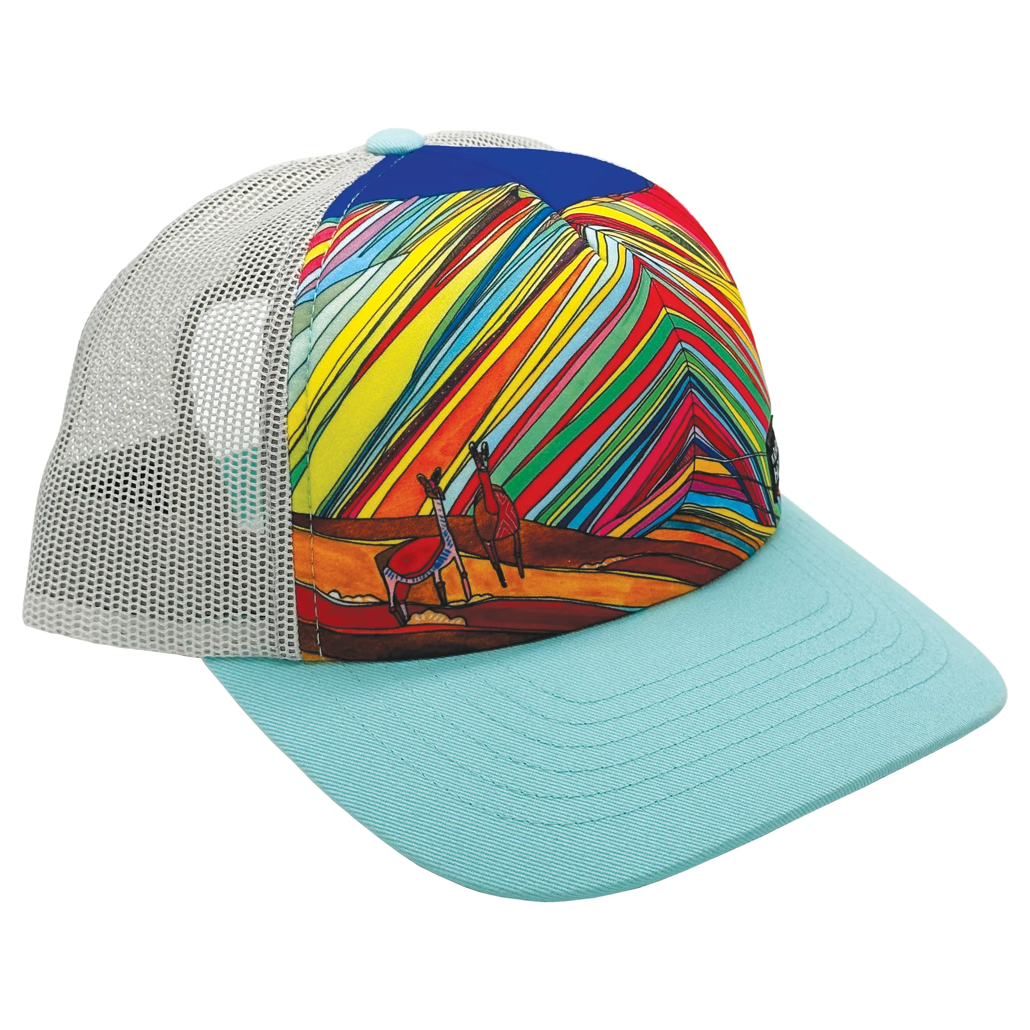 Rainbow Mountain and Alpaca, Peru  Trucker Hat | Aqua and Silver