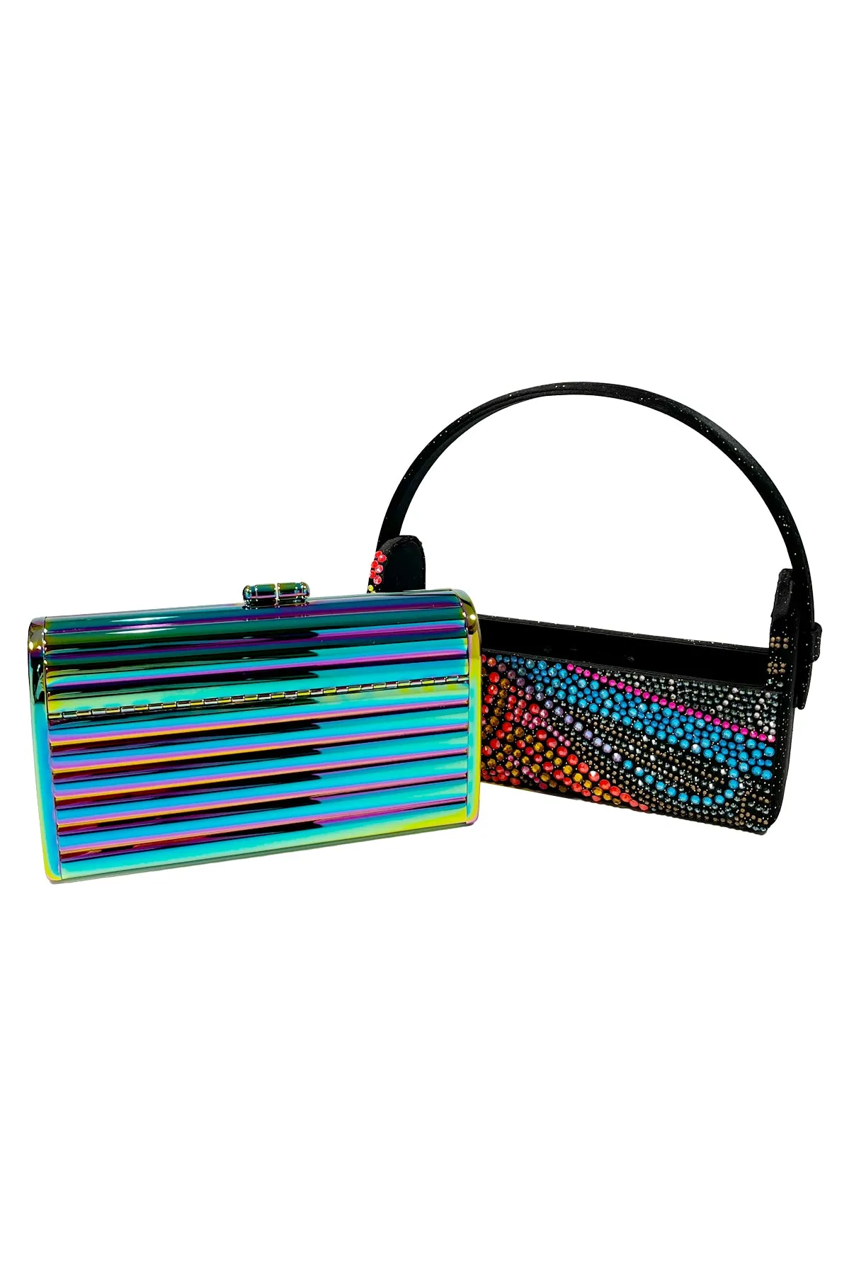 RAY HOWLETT X AURETA FOR BIENEN DAVIS Oil Slick Tubular Régine Minaudière Insert with Dichroism Satin Case