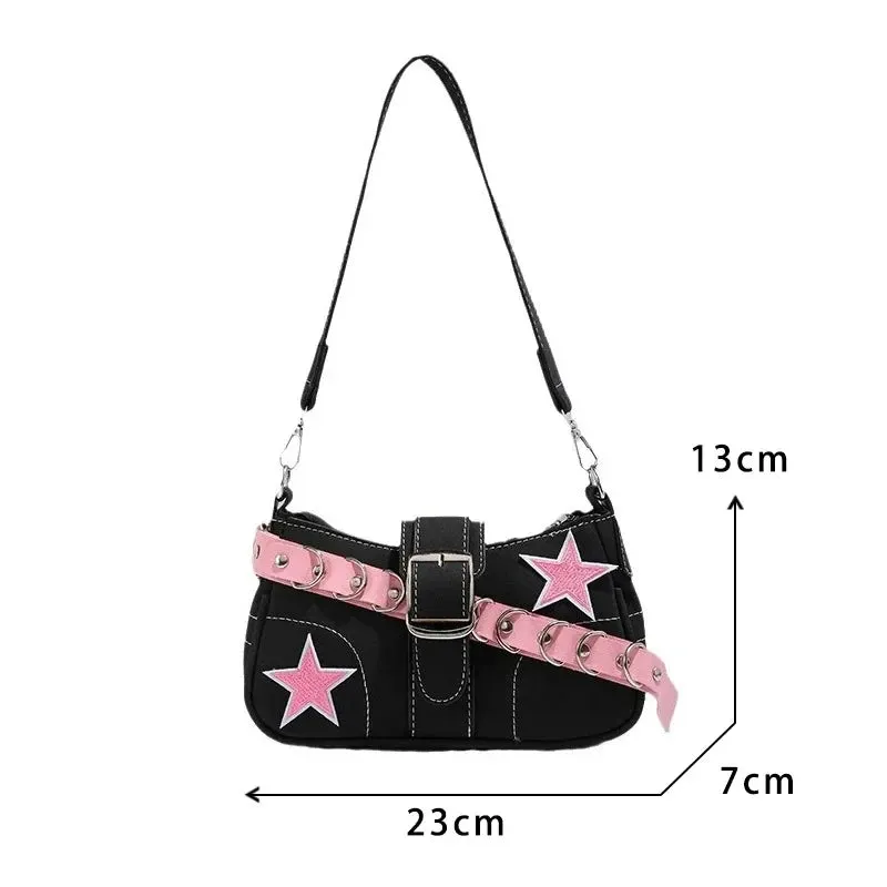 Retro Belt Design Faux Leather Shoulder Bag Y2K Small Vintage Underarm Crossbody Bag New Fashion Handbags