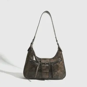 Retro Belt Design Faux Leather Shoulder Bag Y2K Small Vintage Underarm Crossbody Bag New Fashion Handbags