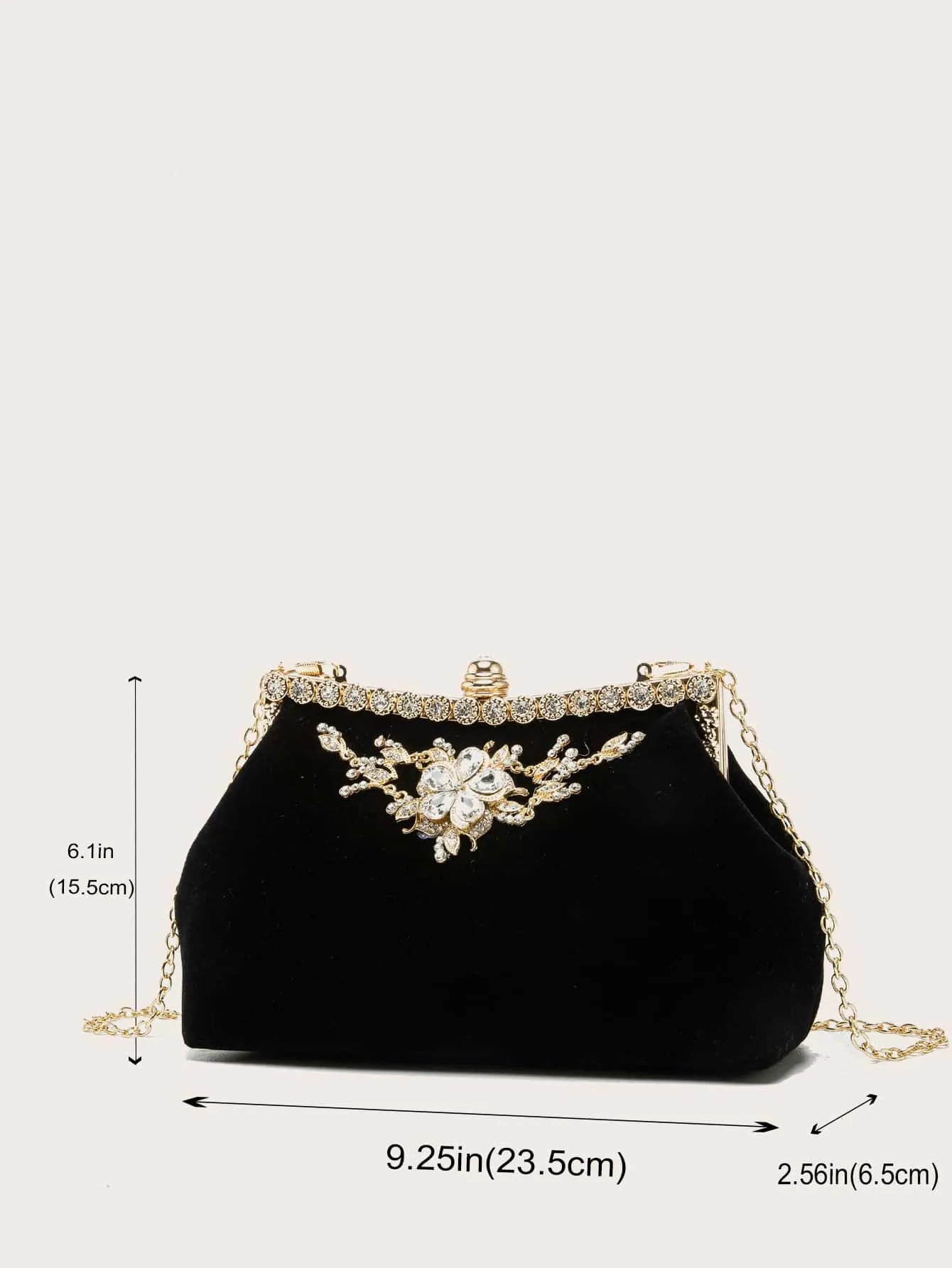 Rhinestone Decor Velvet Chain Bag - Black
