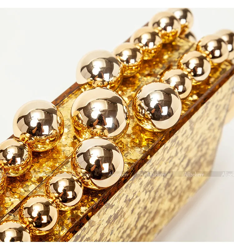 Round Bead Acrylic Box Clutch